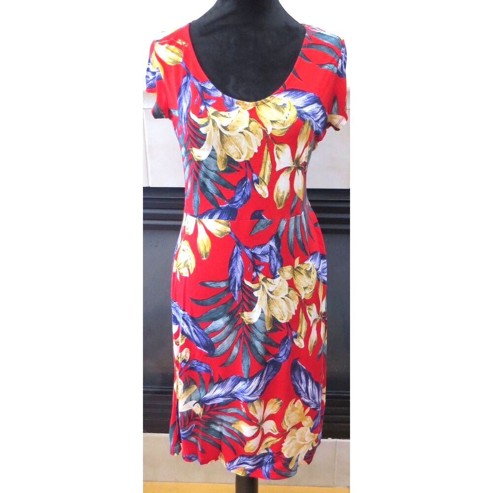 Lascana Venus Red Tropical Floral Dress  Size 6  EUC